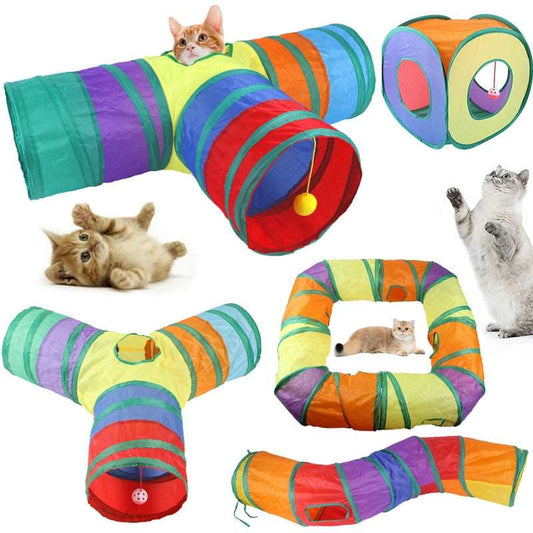 Túnel interativo para Gatos com bolas penduradas - Jogo para Pets.